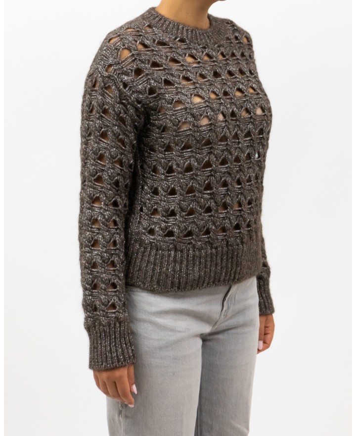 Herno - Maglia Girocollo Lurex Cioccolato Donna MG00032DR 70198 8810 I25