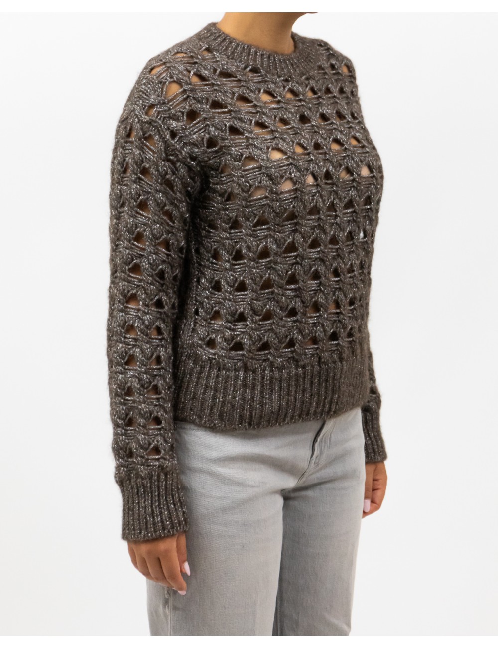 Herno - Maglia Girocollo Lurex Cioccolato Donna MG00032DR 70198 8810 I25