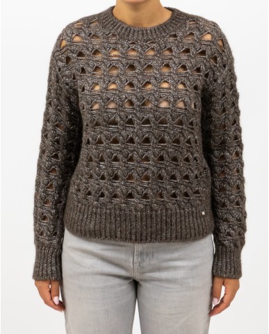 Herno - Maglia Girocollo Lurex Cioccolato Donna MG00032DR 70198 8810 I25