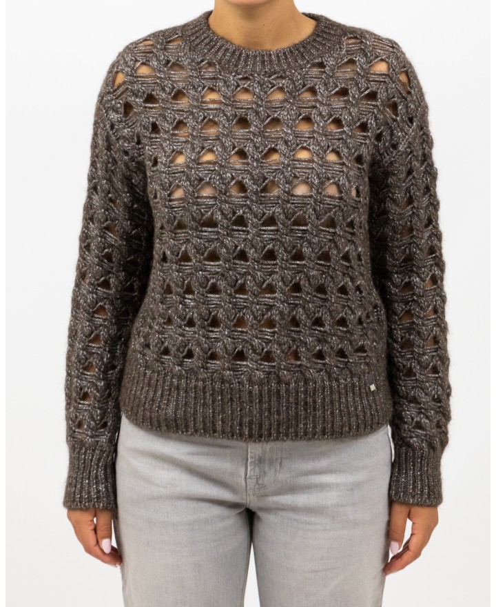 Herno - Maglia Girocollo Lurex Cioccolato Donna MG00032DR 70198 8810 I25