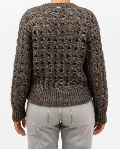 Herno - Maglia Girocollo Lurex Cioccolato Donna MG00032DR 70198 8810 I25