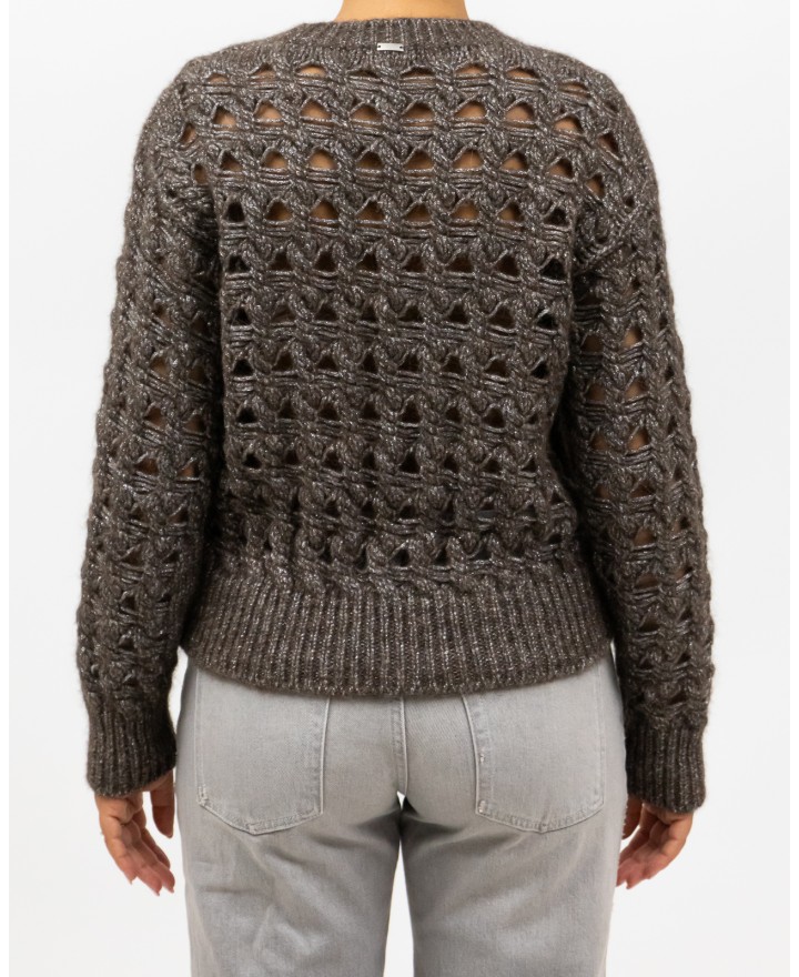 Herno - Maglia Girocollo Lurex Cioccolato Donna MG00032DR 70198 8810 I25