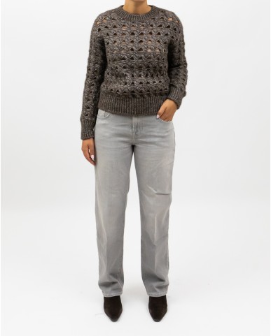 Herno - Maglia Girocollo Lurex Cioccolato Donna MG00032DR 70198 8810 I25