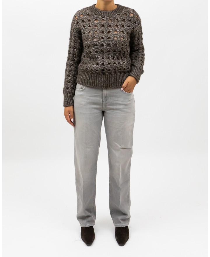 Herno - Maglia Girocollo Lurex Cioccolato Donna MG00032DR 70198 8810 I25