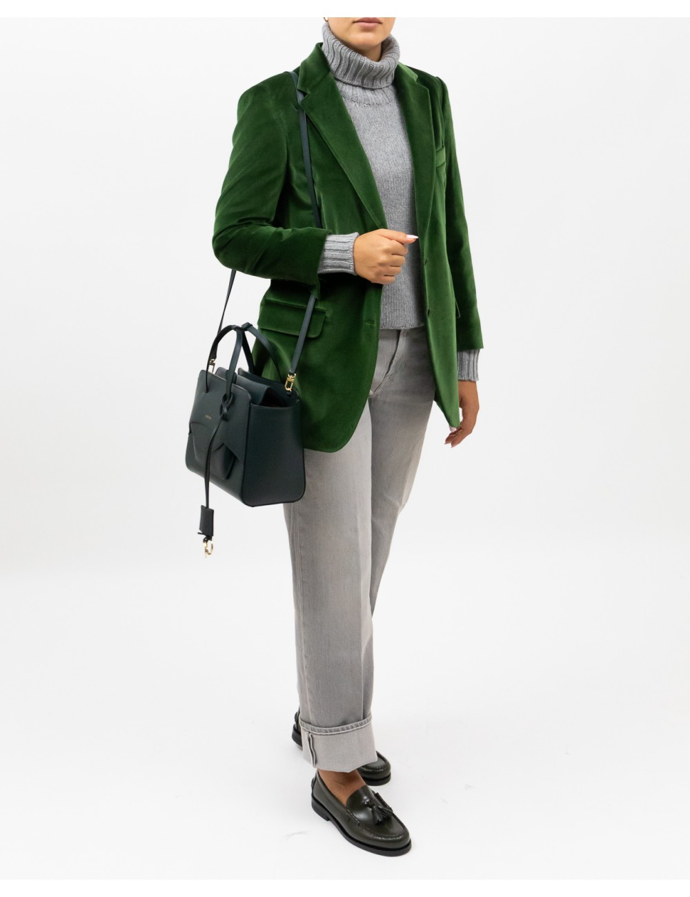 Saulina - Women's Green Velvet Single-Breasted Jacket SAE156 4 R VERDE I25