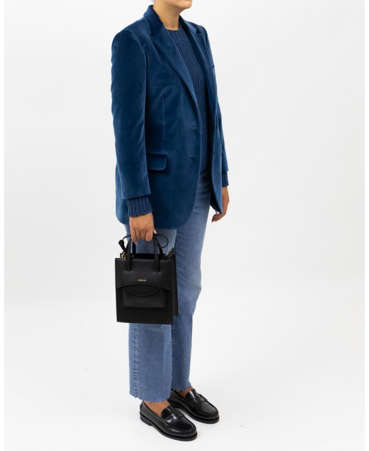 Saulina - Women's Single-Breasted Air Force Blue Velvet Jacket SAE156 7 R AVIO I25