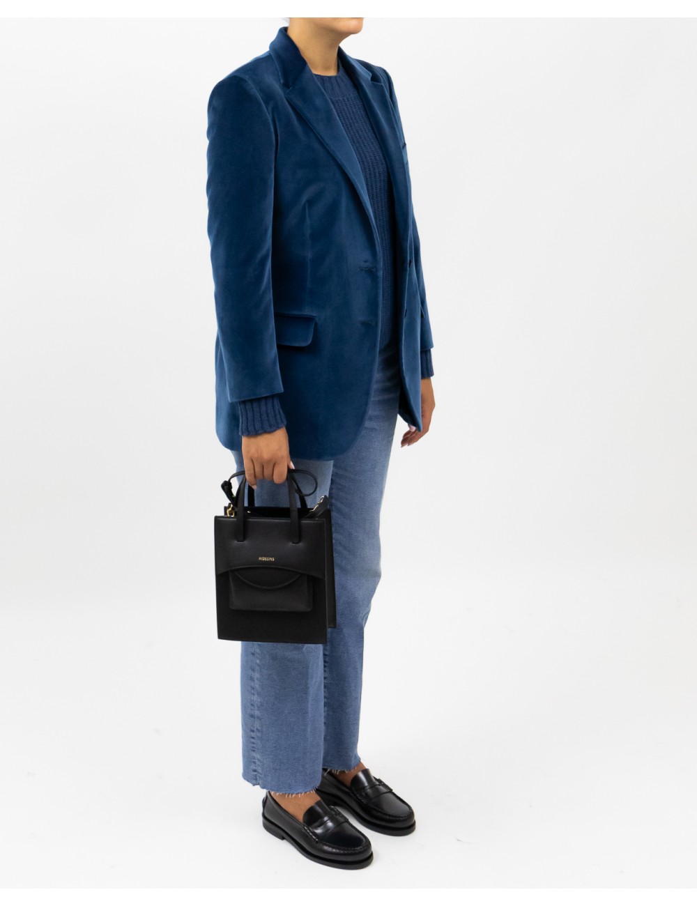 Saulina - Women's Single-Breasted Air Force Blue Velvet Jacket SAE156 7 R AVIO I25