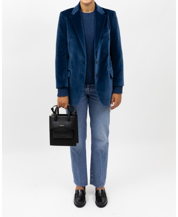 Saulina - Women's Single-Breasted Air Force Blue Velvet Jacket SAE156 7 R AVIO I25