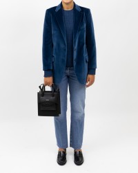 Saulina - Women's Single-Breasted Air Force Blue Velvet Jacket SAE156 7 R AVIO I25