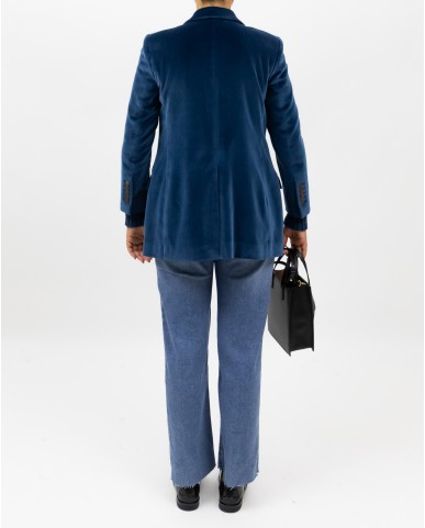 Saulina - Women's Single-Breasted Air Force Blue Velvet Jacket SAE156 7 R AVIO I25