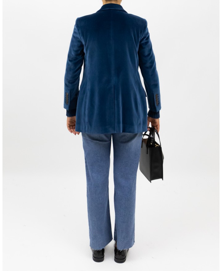 Saulina - Women's Single-Breasted Air Force Blue Velvet Jacket SAE156 7 R AVIO I25