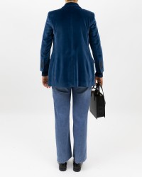 Saulina - Women's Single-Breasted Air Force Blue Velvet Jacket SAE156 7 R AVIO I25