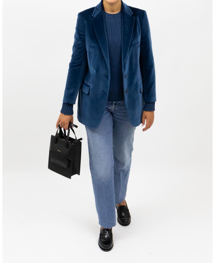 Saulina - Women's Single-Breasted Air Force Blue Velvet Jacket SAE156 7 R AVIO I25