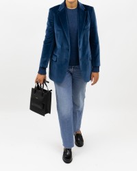 Saulina - Women's Single-Breasted Air Force Blue Velvet Jacket SAE156 7 R AVIO I25