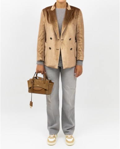 Saulina - Women's Gold Velvet Double-Breasted Jacket SAE180 1 R ORO I25