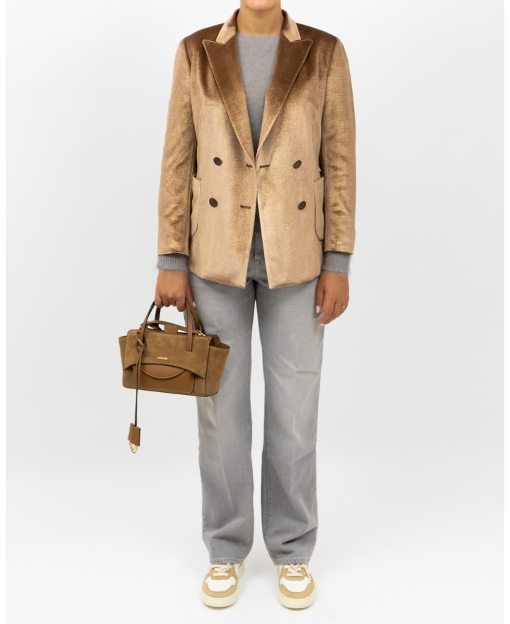 Saulina - Women's Gold Velvet Double-Breasted Jacket SAE180 1 R ORO I25