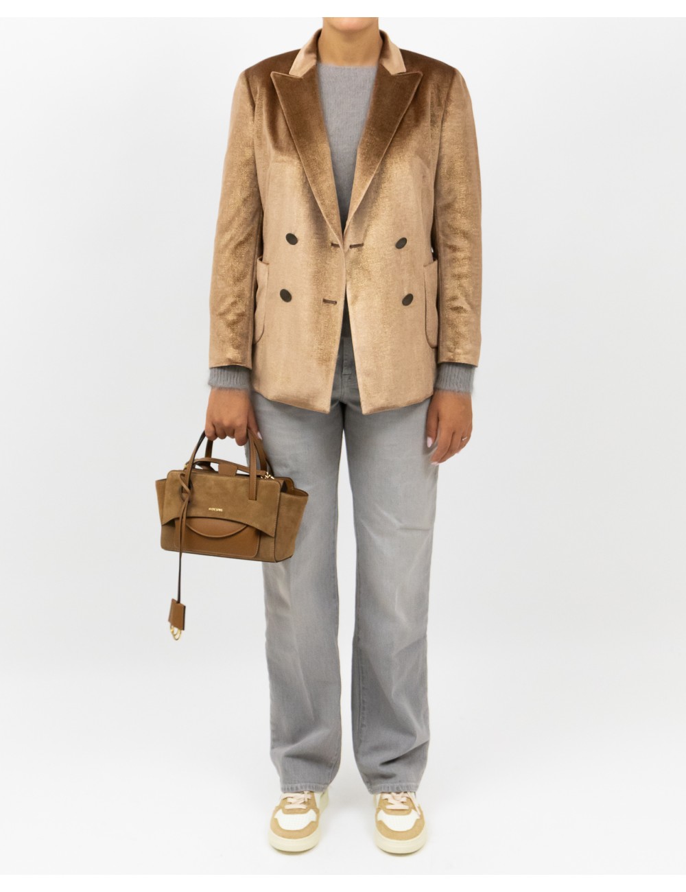 Saulina - Women's Gold Velvet Double-Breasted Jacket SAE180 1 R ORO I25