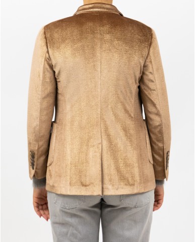 Saulina - Women's Gold Velvet Double-Breasted Jacket SAE180 1 R ORO I25