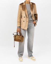 Saulina - Women's Gold Velvet Double-Breasted Jacket SAE180 1 R ORO I25