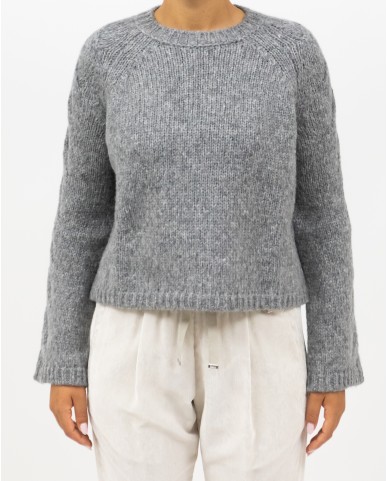 Roberto Collina - Women's Gray Cable-Knit Crew Neck Sweater F47101 18 GRIGIO I25