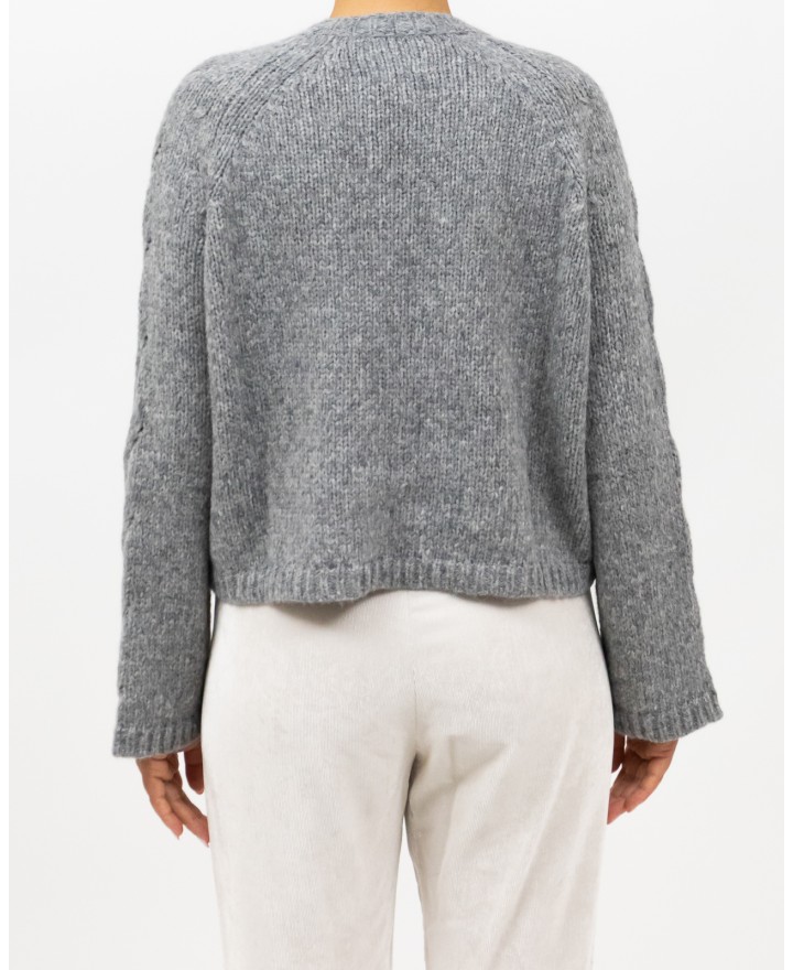 Roberto Collina - Women's Gray Cable-Knit Crew Neck Sweater F47101 18 GRIGIO I25