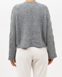 Roberto Collina - Women's Gray Cable-Knit Crew Neck Sweater F47101 18 GRIGIO I25