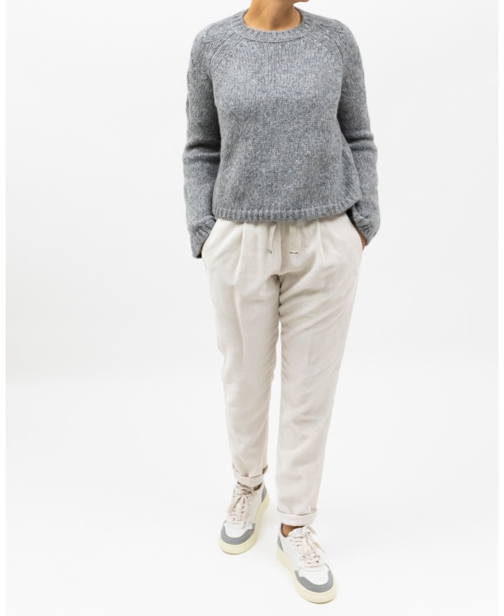 Roberto Collina - Women's Gray Cable-Knit Crew Neck Sweater F47101 18 GRIGIO I25