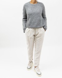 Roberto Collina - Women's Gray Cable-Knit Crew Neck Sweater F47101 18 GRIGIO I25