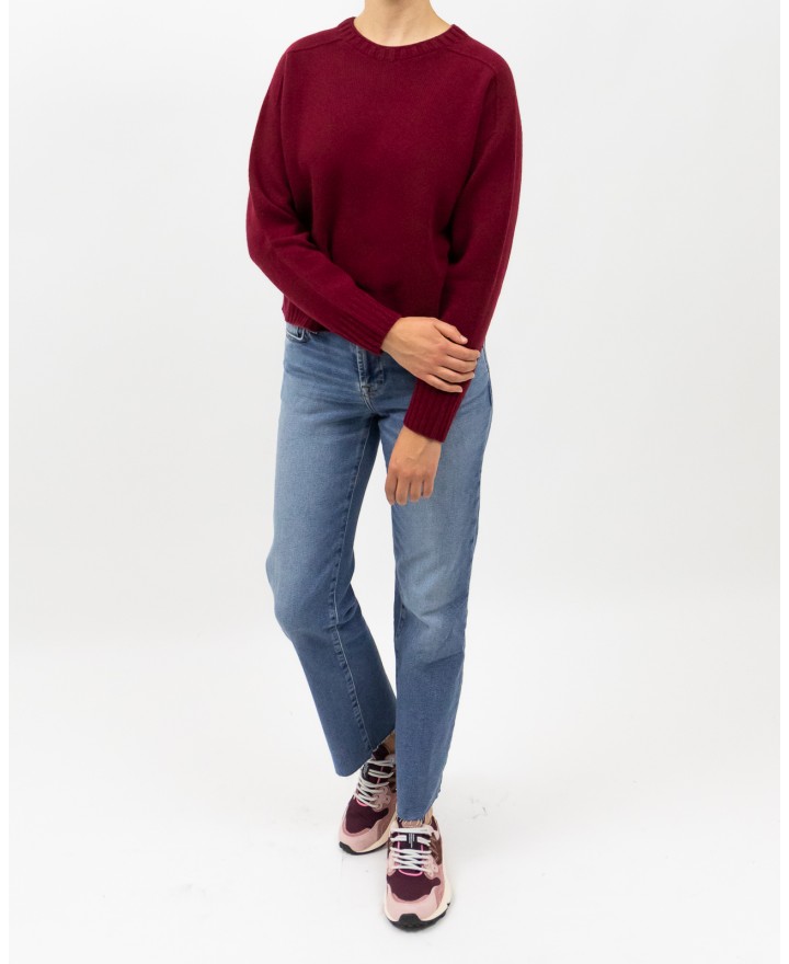 Arovescio - Maglia Girocollo Lana Bordeaux Donna W1615/06 262 BURGUND I25