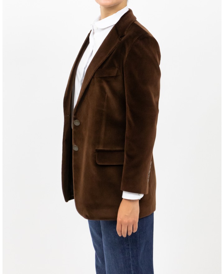 Saulina - Women's Brown Velvet Single-Breasted Jacket SAE156 5 R MORO I25
