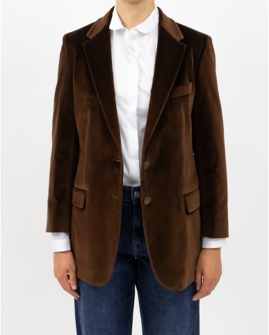 Saulina - Women's Brown Velvet Single-Breasted Jacket SAE156 5 R MORO I25