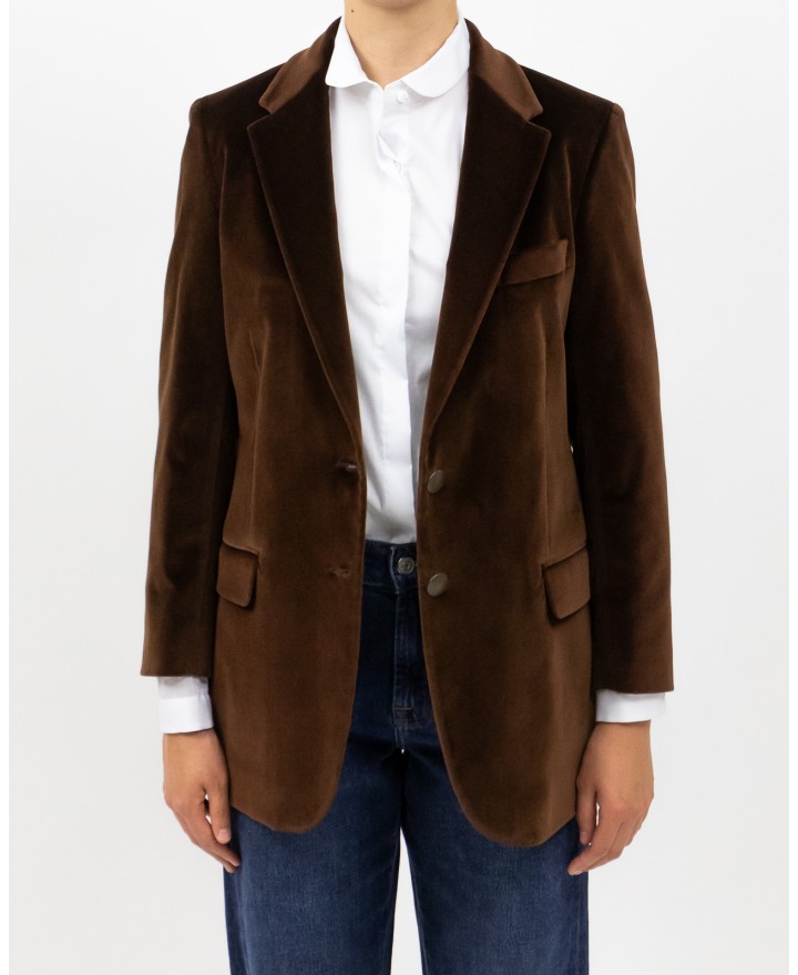 Saulina - Women's Brown Velvet Single-Breasted Jacket SAE156 5 R MORO I25