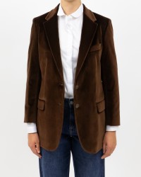 Saulina - Women's Brown Velvet Single-Breasted Jacket SAE156 5 R MORO I25