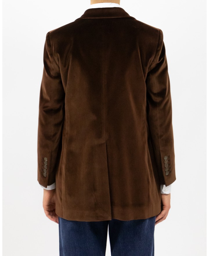 Saulina - Women's Brown Velvet Single-Breasted Jacket SAE156 5 R MORO I25