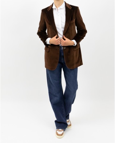 Saulina - Women's Brown Velvet Single-Breasted Jacket SAE156 5 R MORO I25