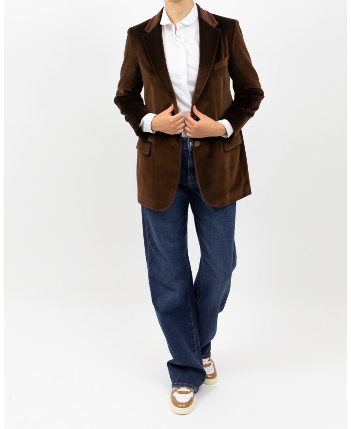 Saulina - Women's Brown Velvet Single-Breasted Jacket SAE156 5 R MORO I25