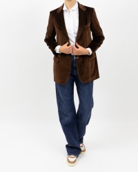 Saulina - Women's Brown Velvet Single-Breasted Jacket SAE156 5 R MORO I25