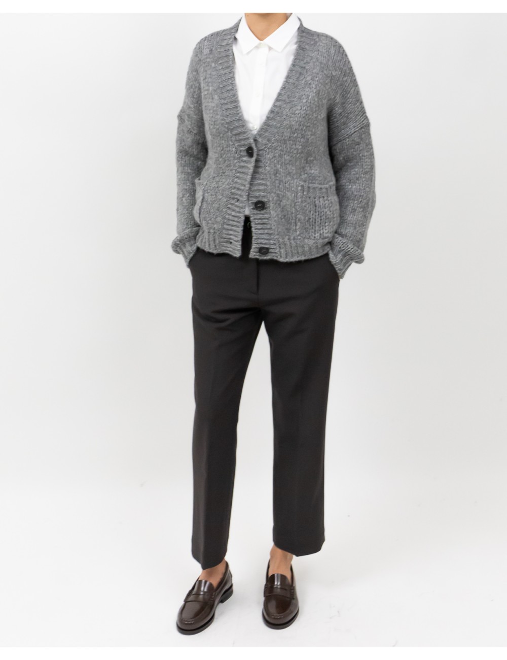 Roberto Collina - Cardigan Lana Alpaca Grigio Donna F47010 18 GRIGIO I25