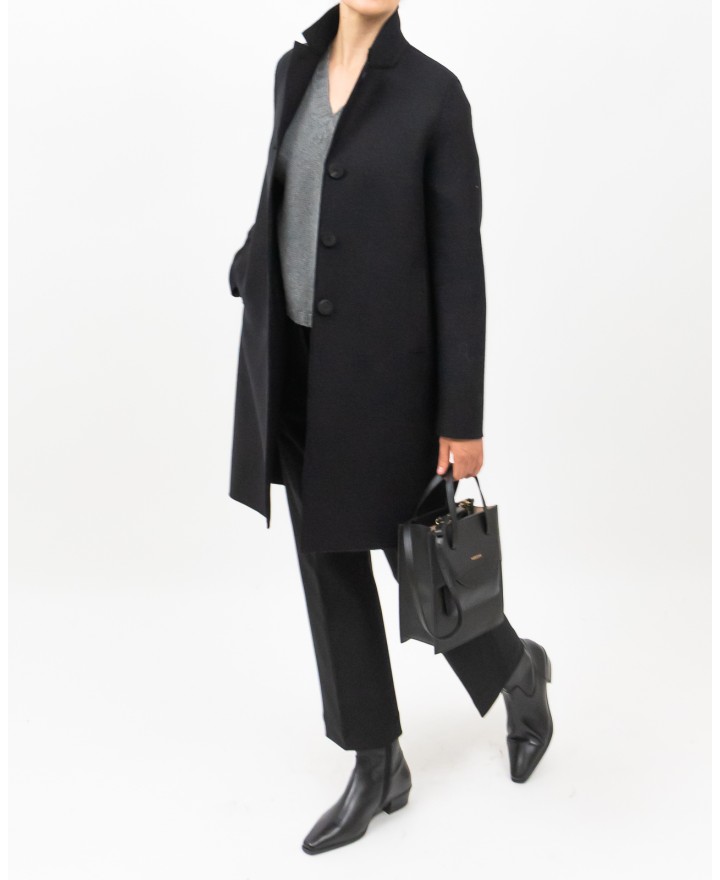 Harris Wharf - Cappotto Midi Monopetto Nero Donna E1215MLK 199 BLACK I25