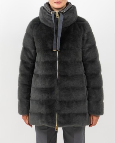 Herno - Women's Long Padded Eco Fur Coat in Anthracite  PI002123D 12630 9480 I25