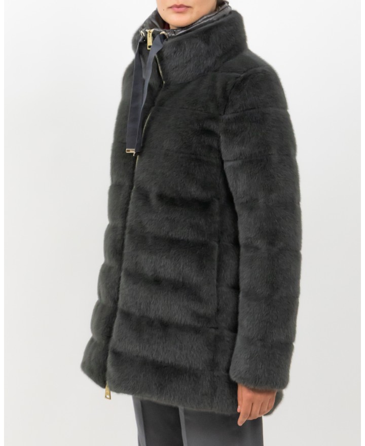 Herno - Women's Long Padded Eco Fur Coat in Anthracite  PI002123D 12630 9480 I25