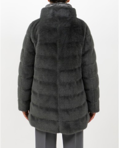 Herno - Women's Long Padded Eco Fur Coat in Anthracite  PI002123D 12630 9480 I25