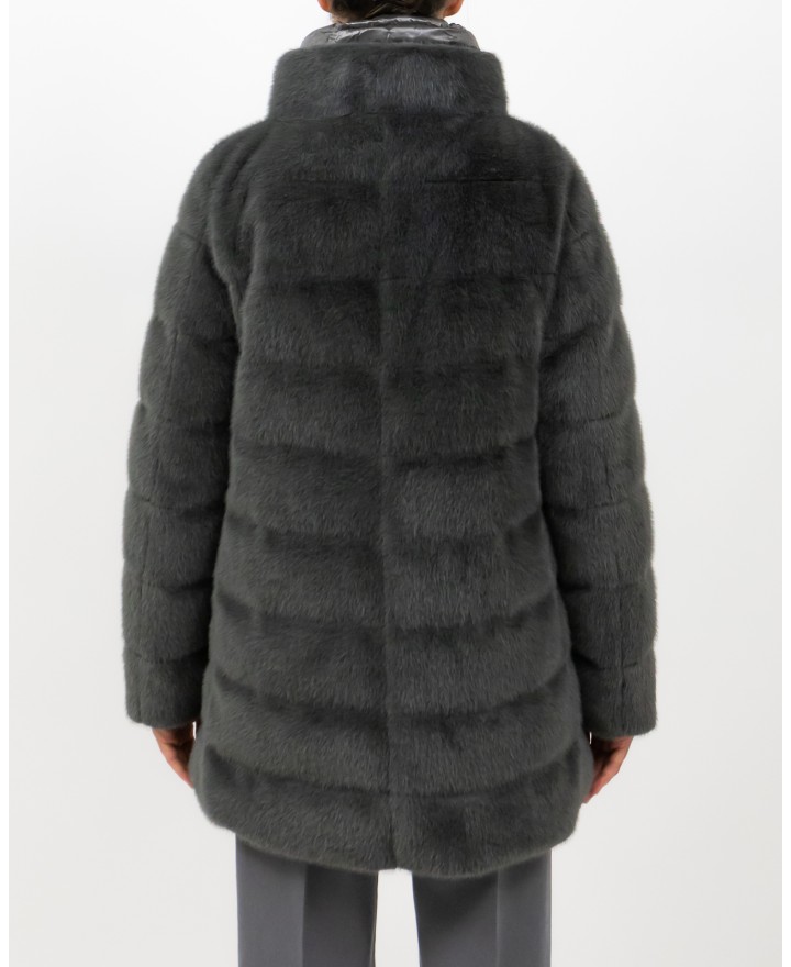 Herno - Women's Long Padded Eco Fur Coat in Anthracite  PI002123D 12630 9480 I25