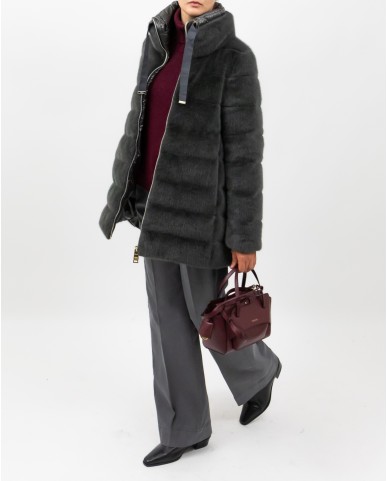 Herno - Women's Long Padded Eco Fur Coat in Anthracite  PI002123D 12630 9480 I25