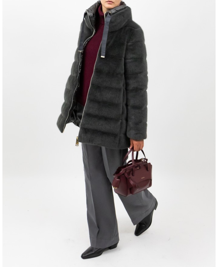 Herno - Women's Long Padded Eco Fur Coat in Anthracite  PI002123D 12630 9480 I25