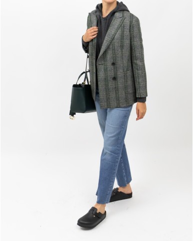 Saulina - Women's Gray Prince of Wales Double-Breasted Jacket SAE291 2 R MIX GALLE I25