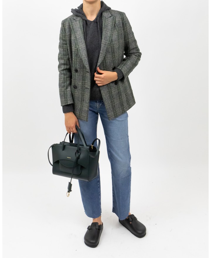 Saulina - Women's Gray Prince of Wales Double-Breasted Jacket SAE291 2 R MIX GALLE I25