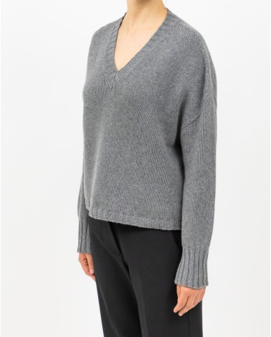 Aragona - Maglia Scollo V Cashmere Grigia Donna D3235TF 105 GRIGIO I25