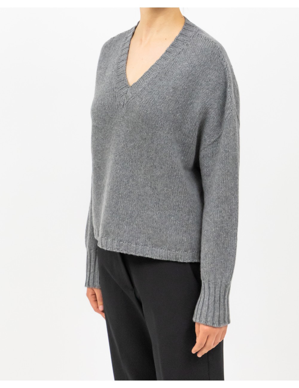 Aragona - Maglia Scollo V Cashmere Grigia Donna D3235TF 105 GRIGIO I25