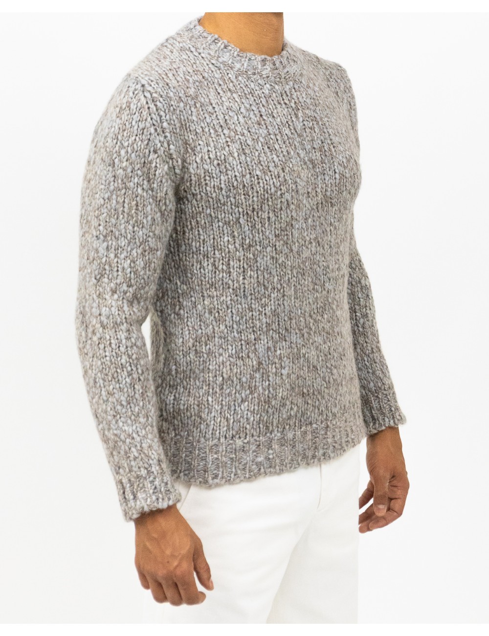 Settefili - Men's Beige Melange Crew Neck RACREH CRE7 I25